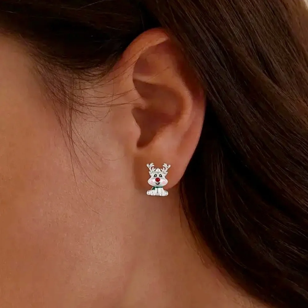 Silver Reindeer Christmas Earrings-NIP